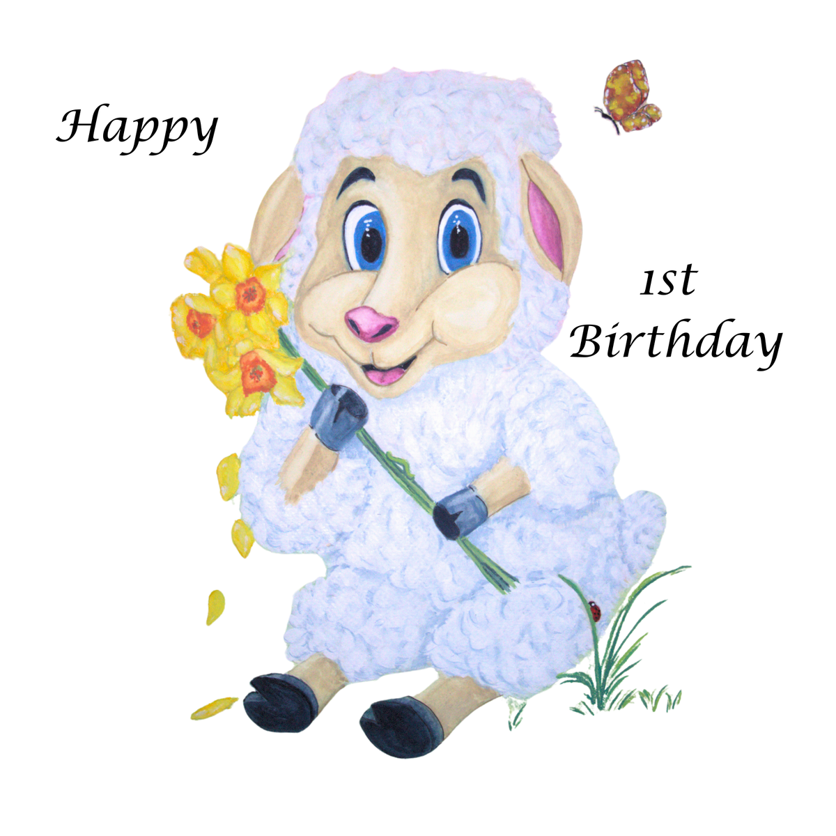 First Birthday Cute Lamb Greetings Card - Customisable