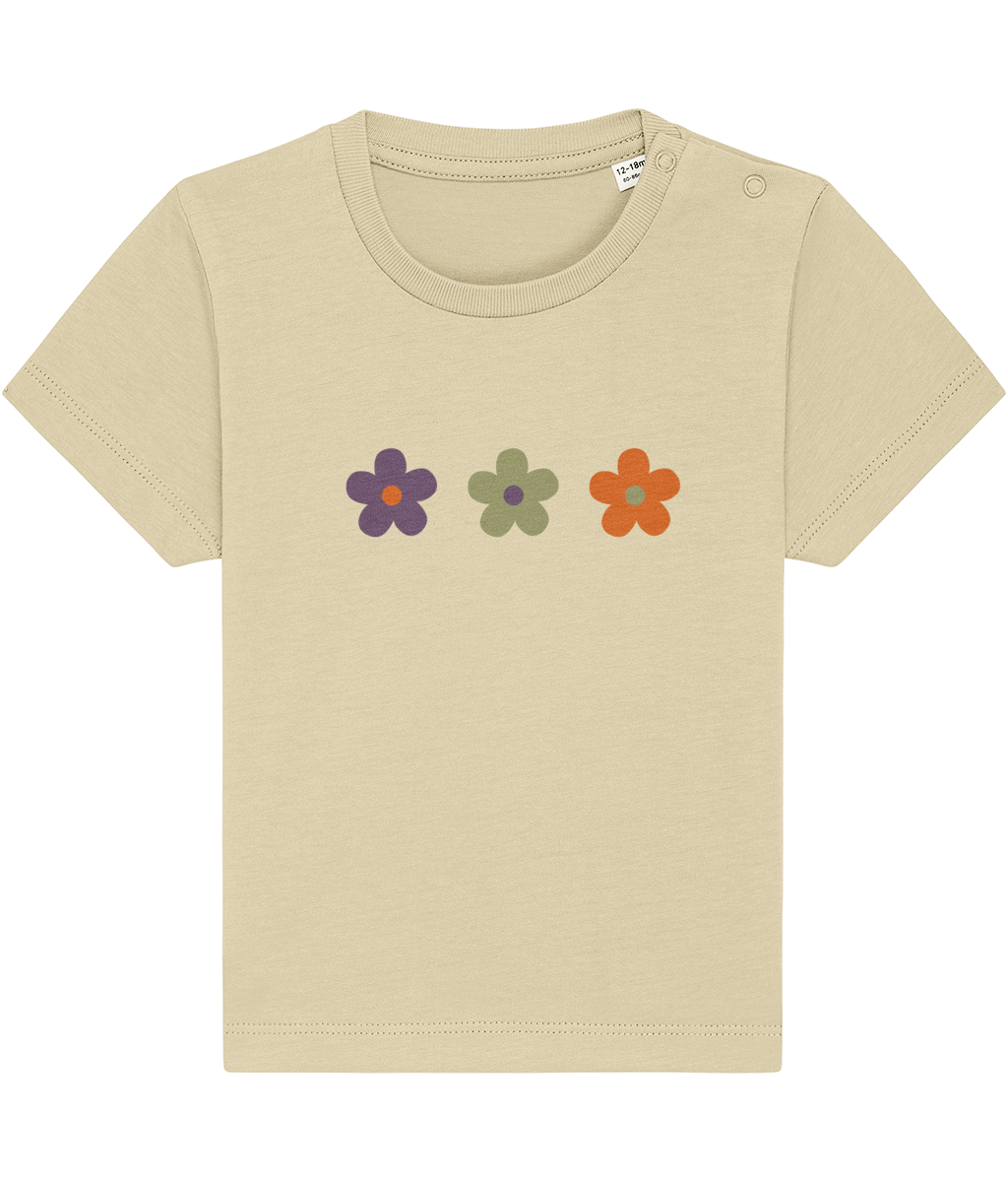 Baby Toddler Purple Green Orange Flowers Organic Cotton T Shirt - Buy any 3 get 10% off