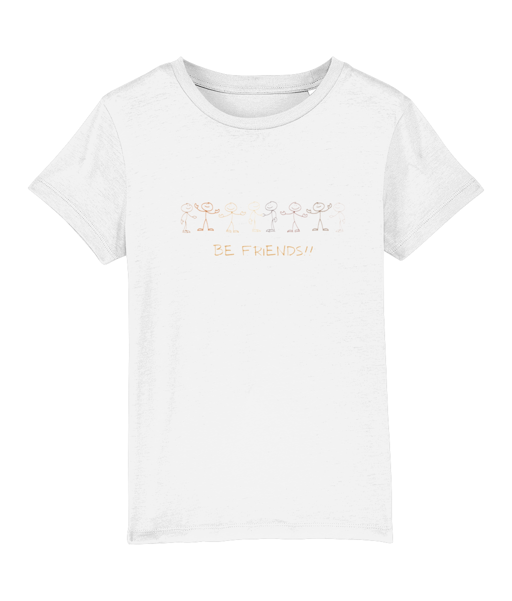 Boys Organic Cotton T Shirt | Be Friends Stick Men Motif - Vegan Ink