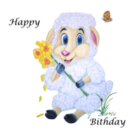 Happy Birthday Cute Lamb Greetings Card - Customisable