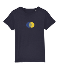 Organic Cotton T Shirt | Blue & Yellow Makes Green Circles Motif - Vegan Ink