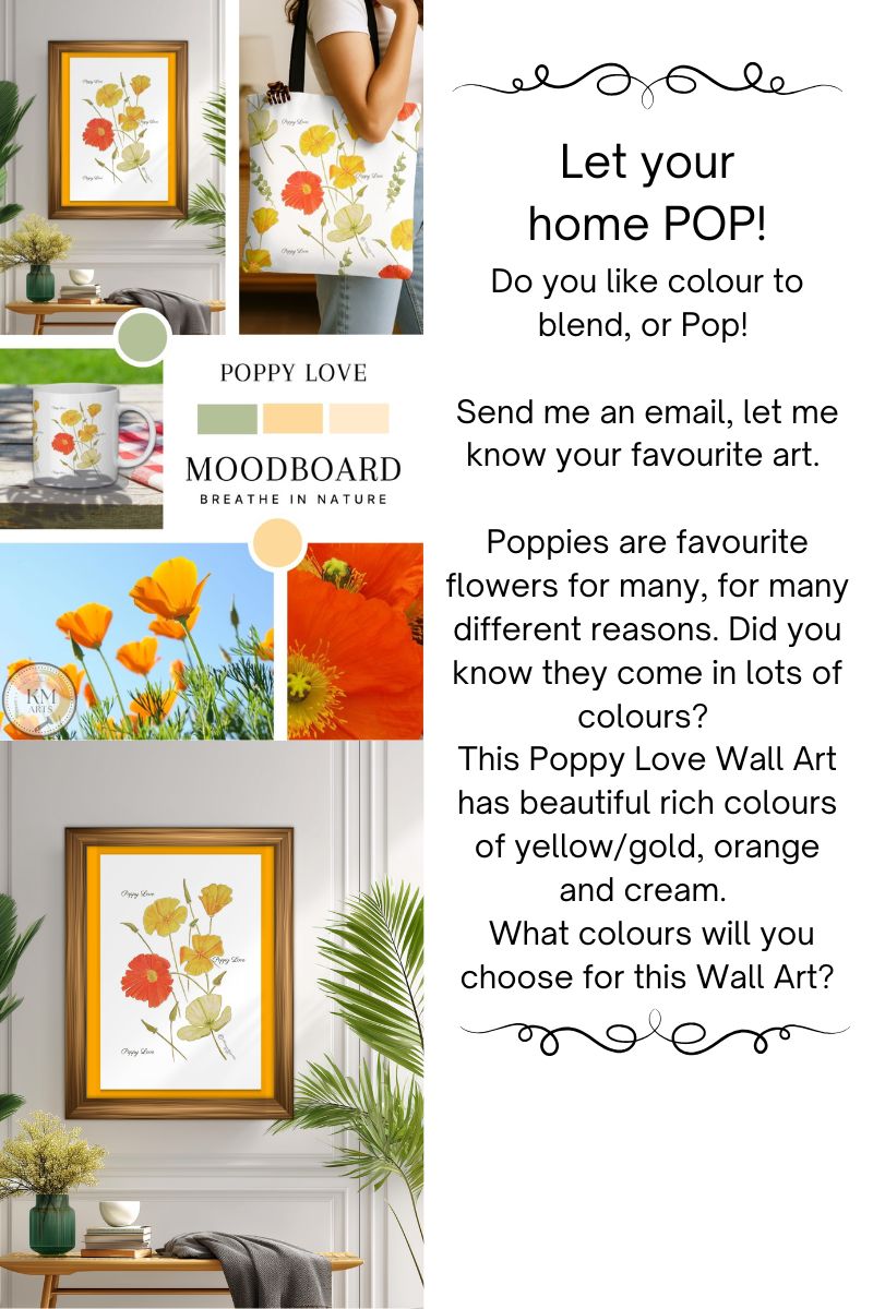 Promotional image for Poppy Love Wall Art with colorful flowers and text inviting interaction.