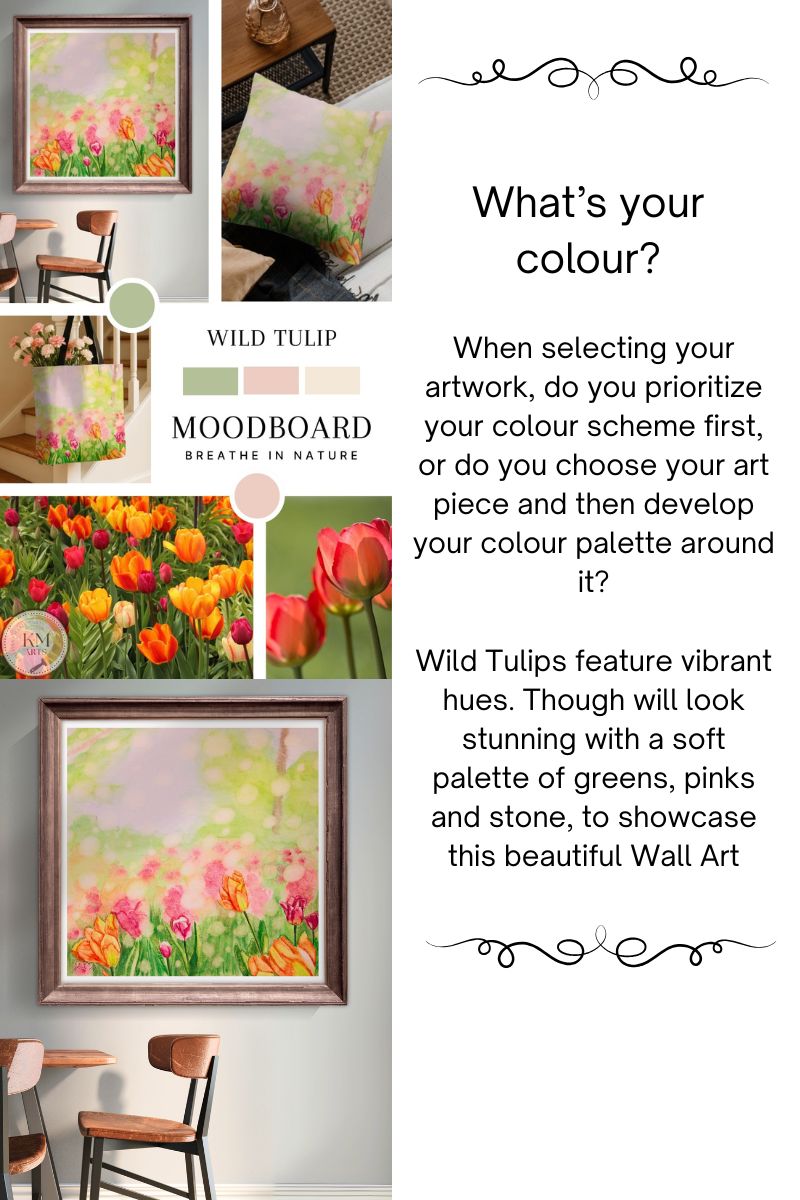 Wild Tulips wall art, with matching tote bag and cushion