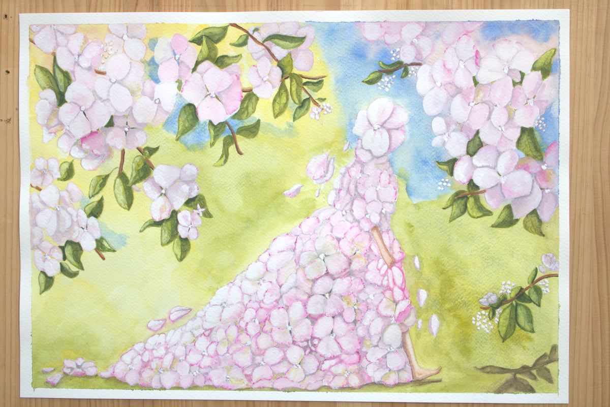 Runaway Bride – Hydrangea Inspired, Original Watercolour Art.