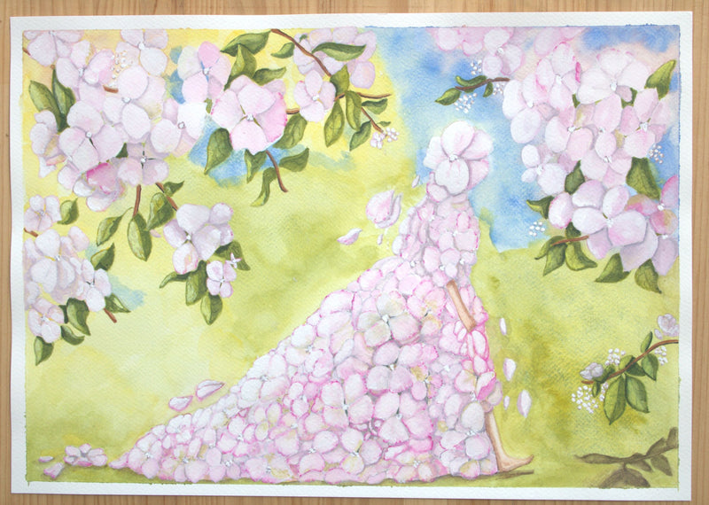 Runaway Bride – Hydrangea Inspired, Original Watercolour Art.