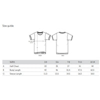 T shirt size chart 3yrs to 14yrs