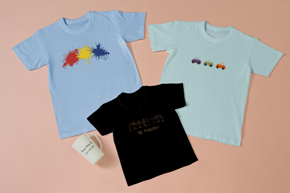 Baby Boys Organic Cotton T Shirt | Be Friends Stick Men Motif - Vegan Ink