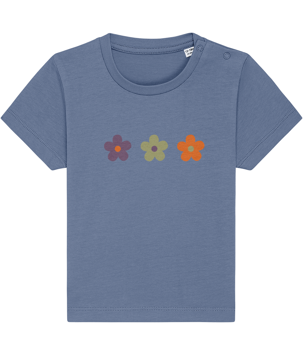Baby Toddler Purple Green Orange Flowers Organic Cotton T Shirt - Buy any 3 get 10% off