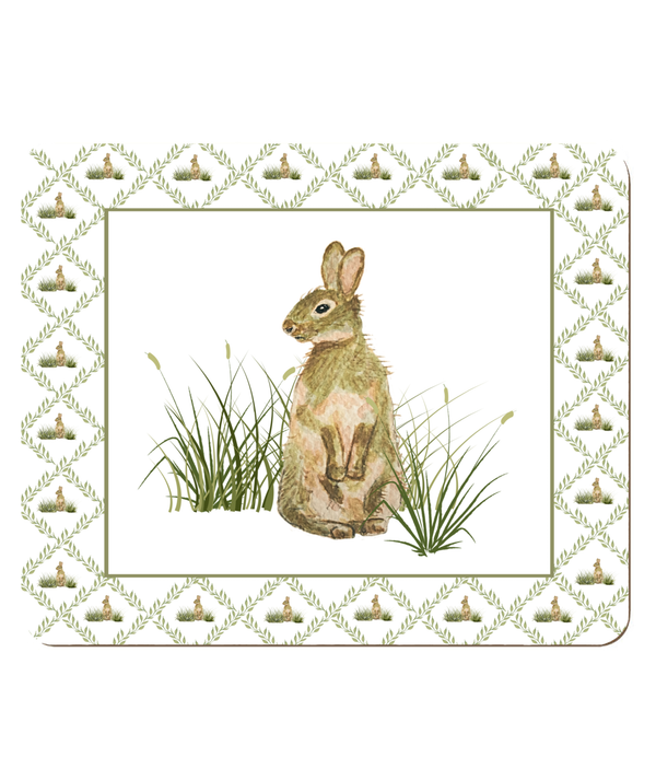 Placemats with painting of wild rabbit hare