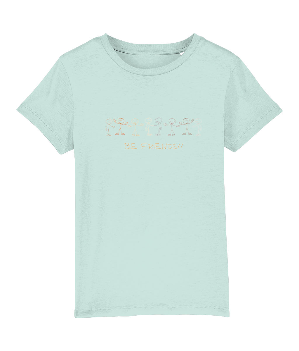 Boys Organic Cotton T Shirt | Be Friends Stick Men Motif - Vegan Ink