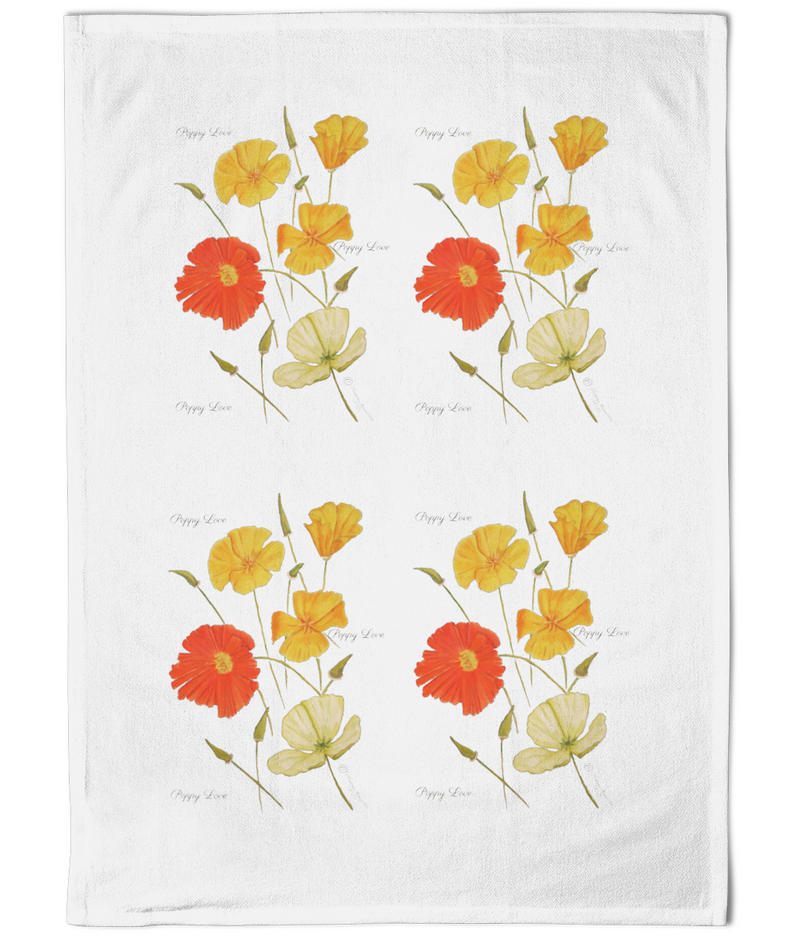 Cotton Tea Towel, Poppy Flower design