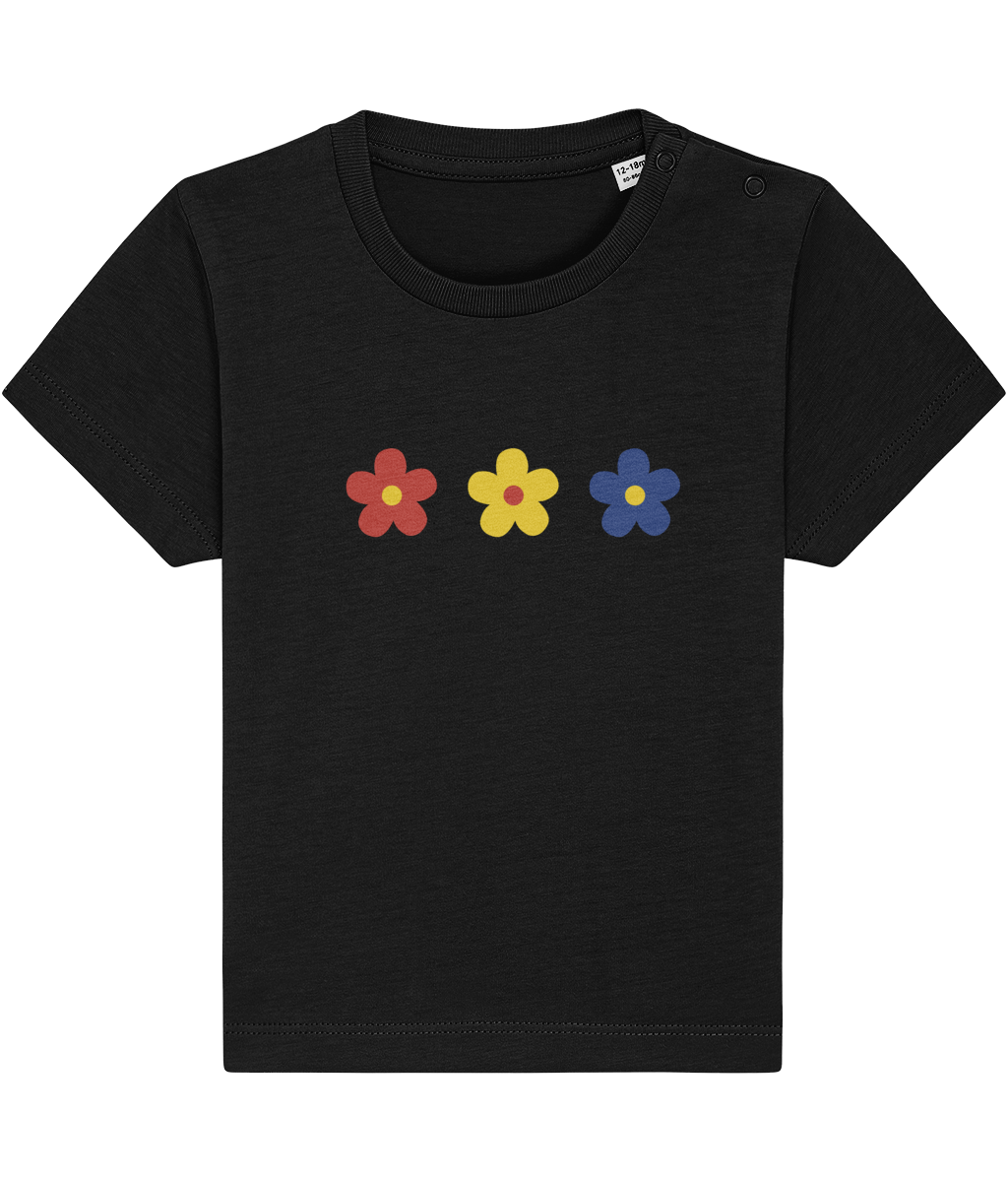 Baby Toddler Red Yellow Blue Flowers Organic Cotton T Shirt - Buy any 3 get 10% off