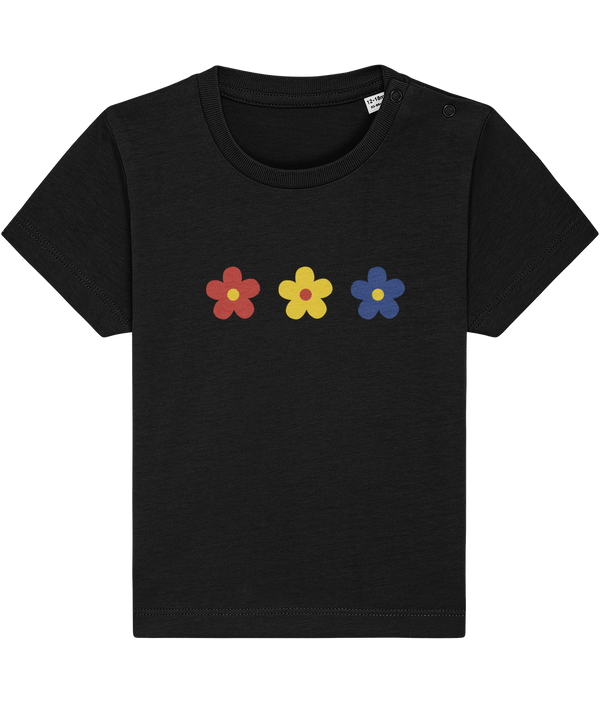 Baby Toddler Red Yellow Blue Flowers Organic Cotton T Shirt - Buy any 3 get 10% off