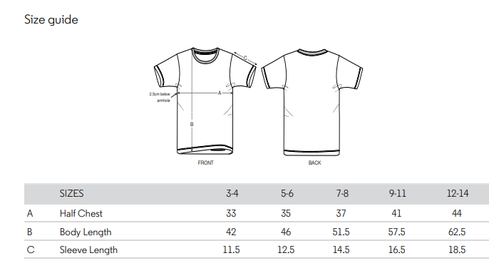 Children's T-Shirt size chart