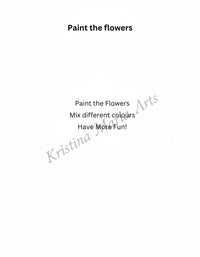 Text prompt to paint flowers with color mixing on a white background for free downable print