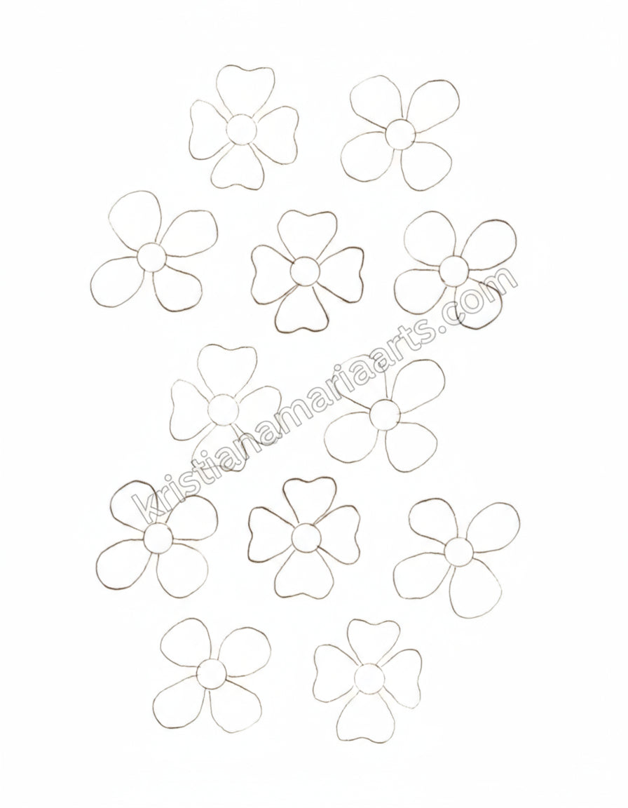 Black and white floral outlines on a white background for free downable print