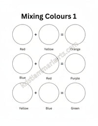 Sheet of paper with color mixing chart for educational purposes for free downable print