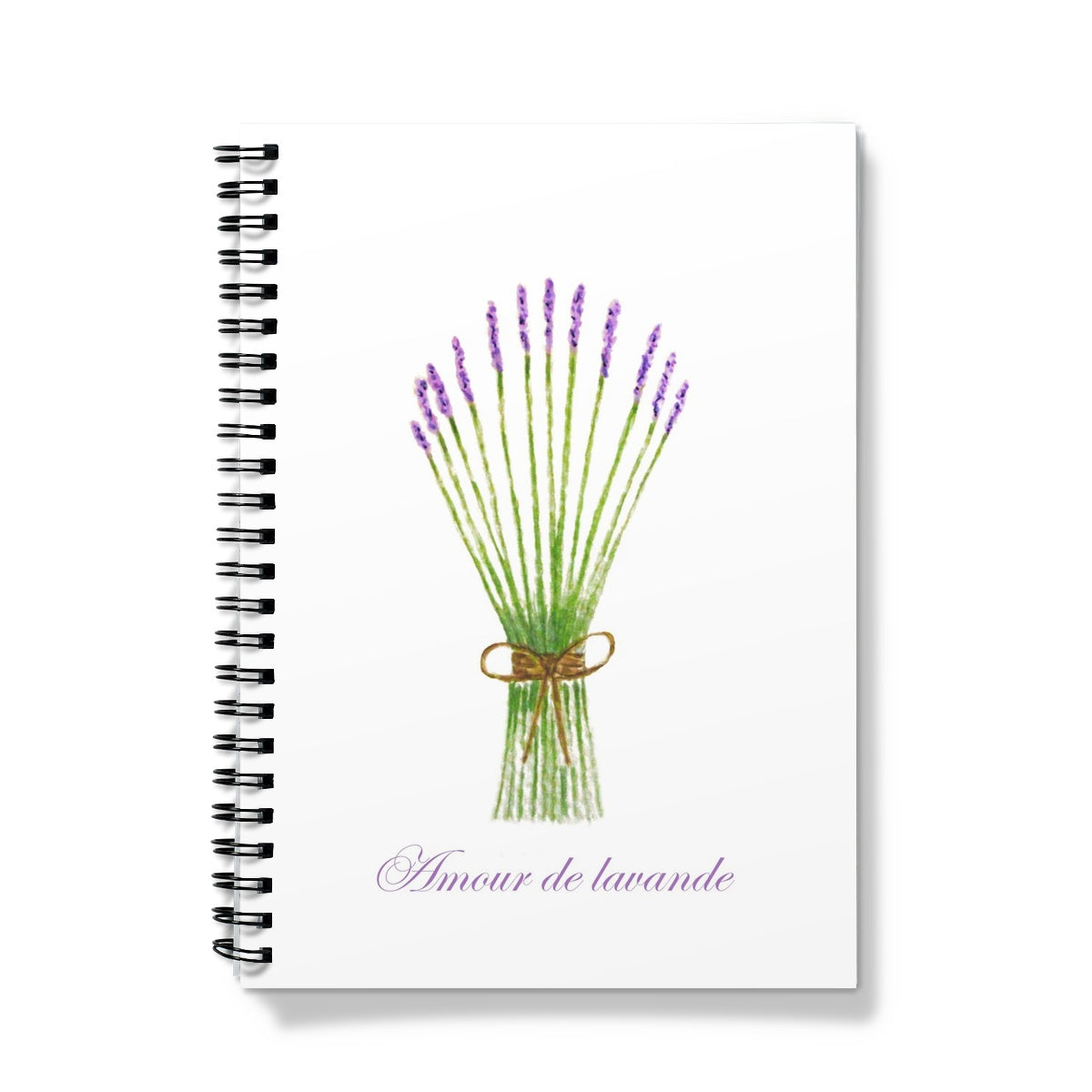 Note Book wire-o bound, white with bunch lavender on front, french writing reads love lavender