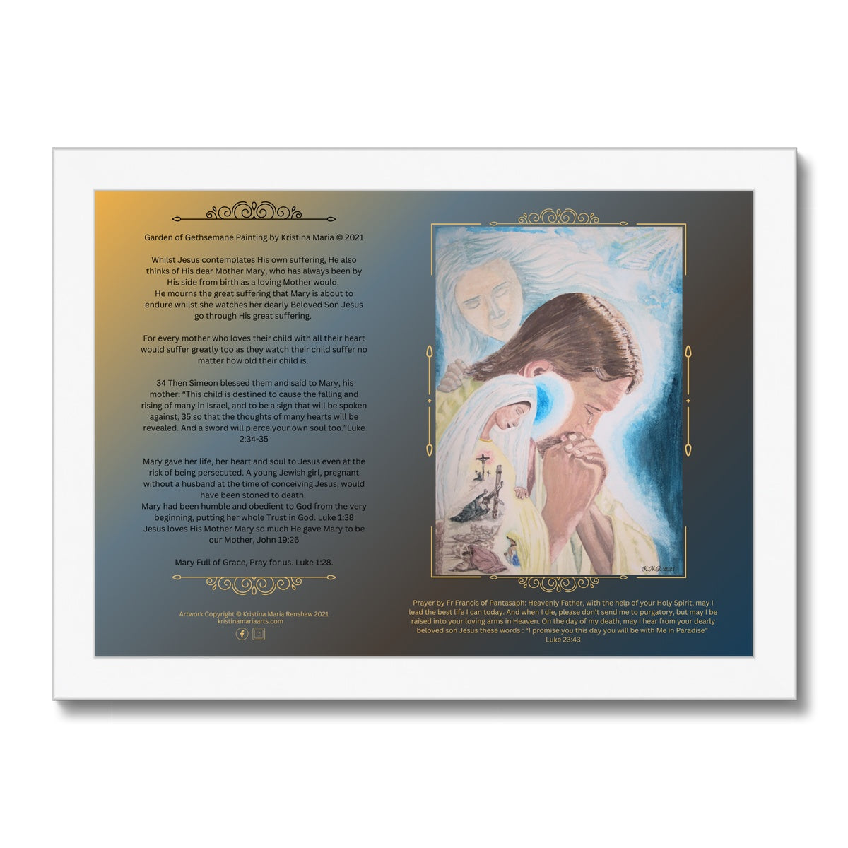 Jesus in Garden of Gethsemane with writing  Framed Print