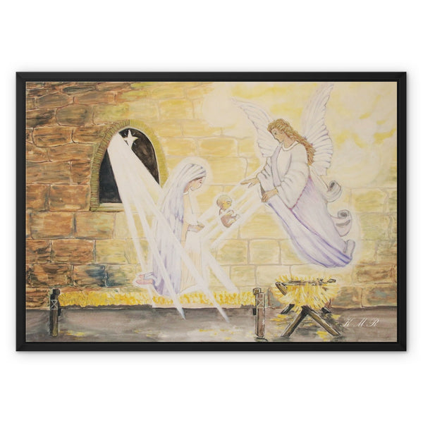 Nativity Print on Canvas. Frame choice, Black, White, Natural, Gold, Silver, Brown