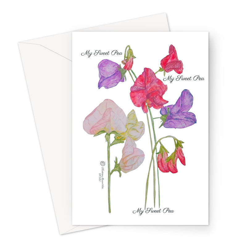 Greetings Card with paining of sweet peas