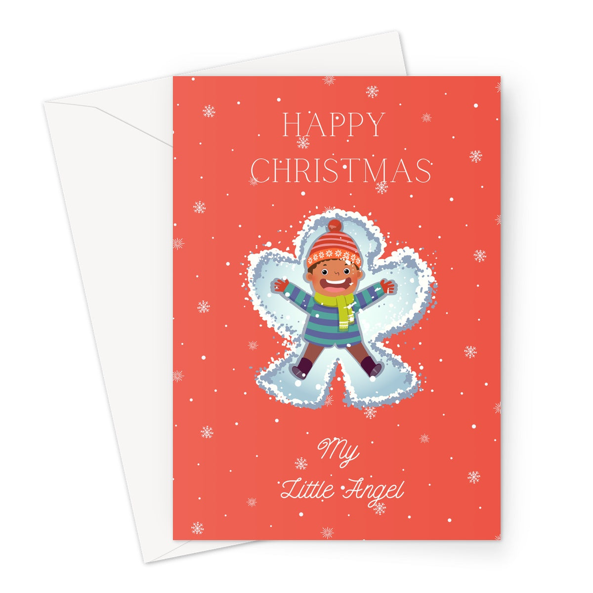 Snow Angel Striped Coat Greetings Card