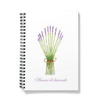 Note Book wire-o bound, white with bunch lavender on front, french writing reads love lavender