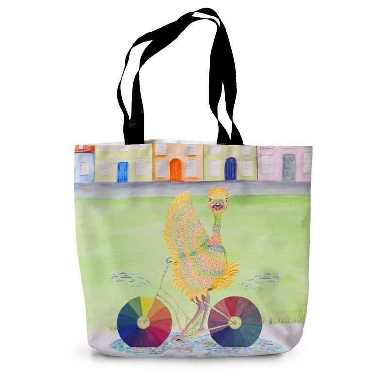 Ophelia Ostrich Colourful Village Canvas Tote Bag