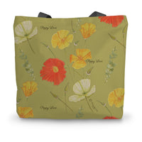 Poppy Love Olive Canvas Tote Bag