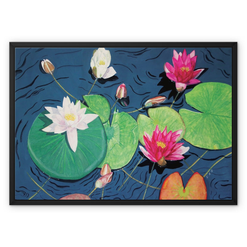 Waterlilies Print on Canvas. Frame Choice, Black, White, Brown, Natural, Gold, Silver
