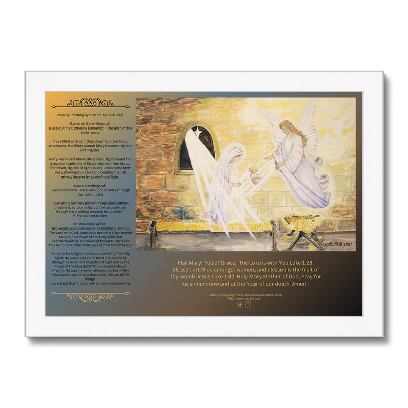 Nativity with writing Framed Print