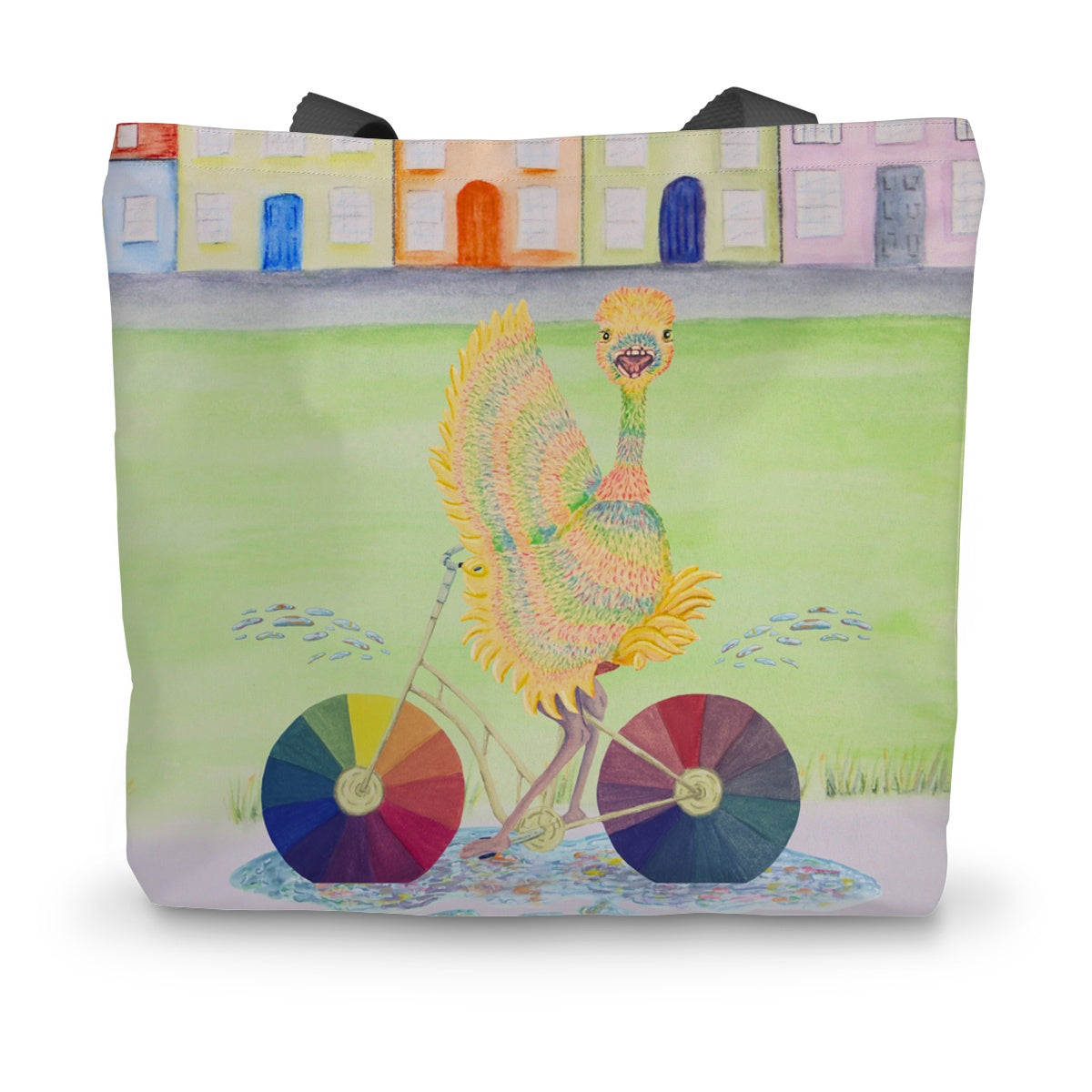 Ophelia Ostrich Colourful Village Canvas Tote Bag